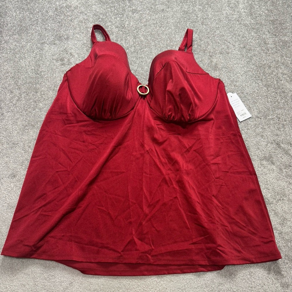 NWT Cacique Swim Top 44DDD Tankini Lightly Lined Balconette Red MSRP $68